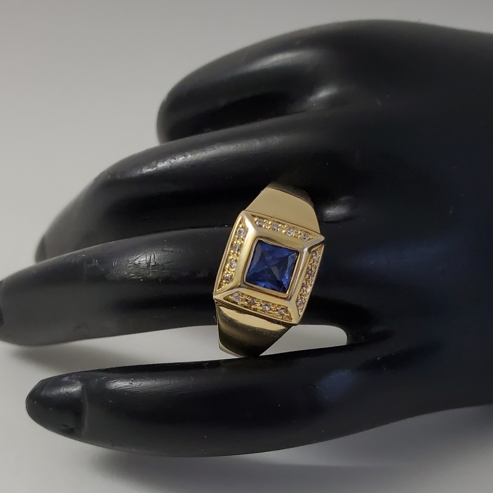 Gold Sapphire Sterling Silver 925 Ring